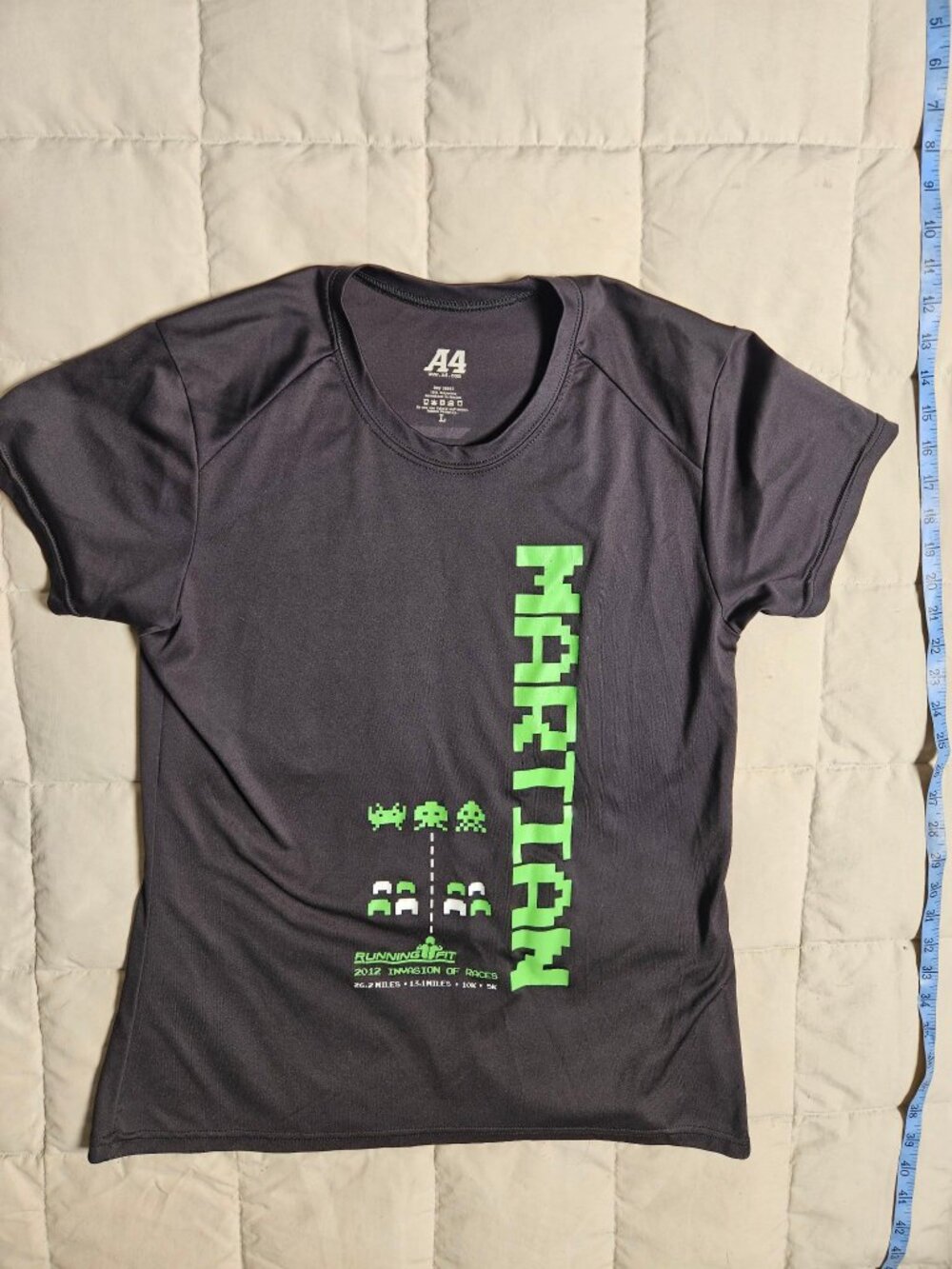 A4 Marathon Running Shirt Mens L Black Neon Green 2012 Race Tee Polyester